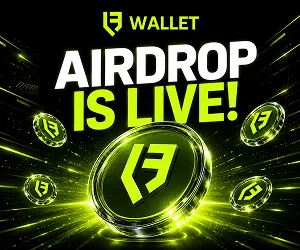LF Wallet promotion offering up to 1,000,000 LF rewards with Google Play and App Store download options.